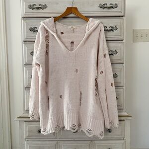 Vici Cream Oversized Distressed Sweater